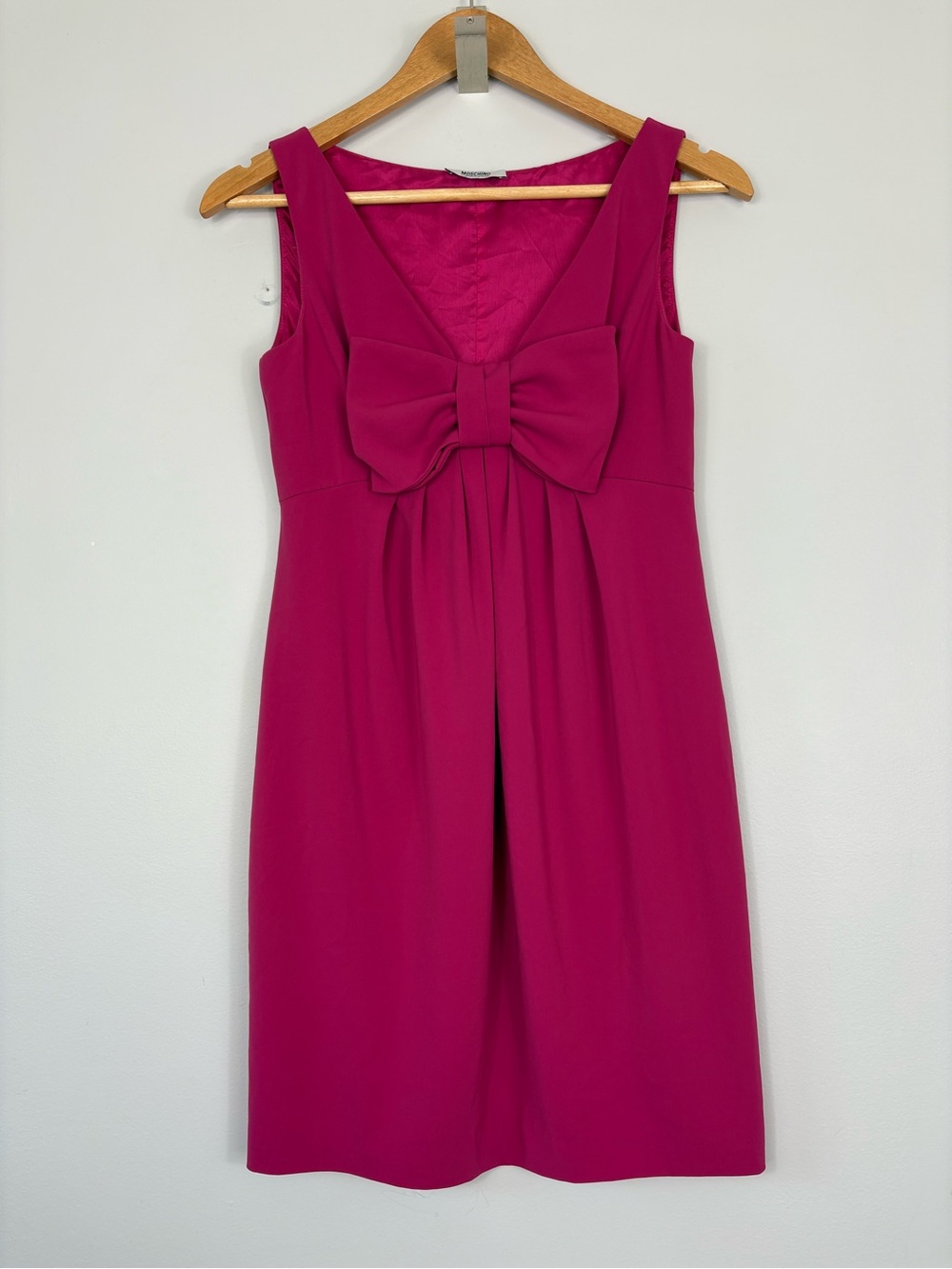 MOSCHINO Pink Fuchsia Polyester Empire Waist Cocktail Dress Sz 6 Bow Front